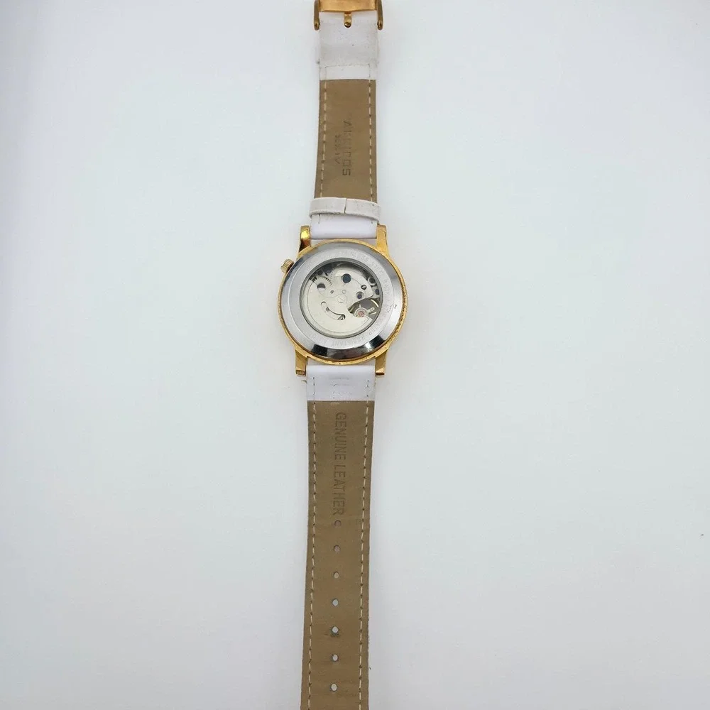 AKRIBOS XXIV Ladies Skeleton Watch Automatic Self Winding Gears Gold Plate 7.75
